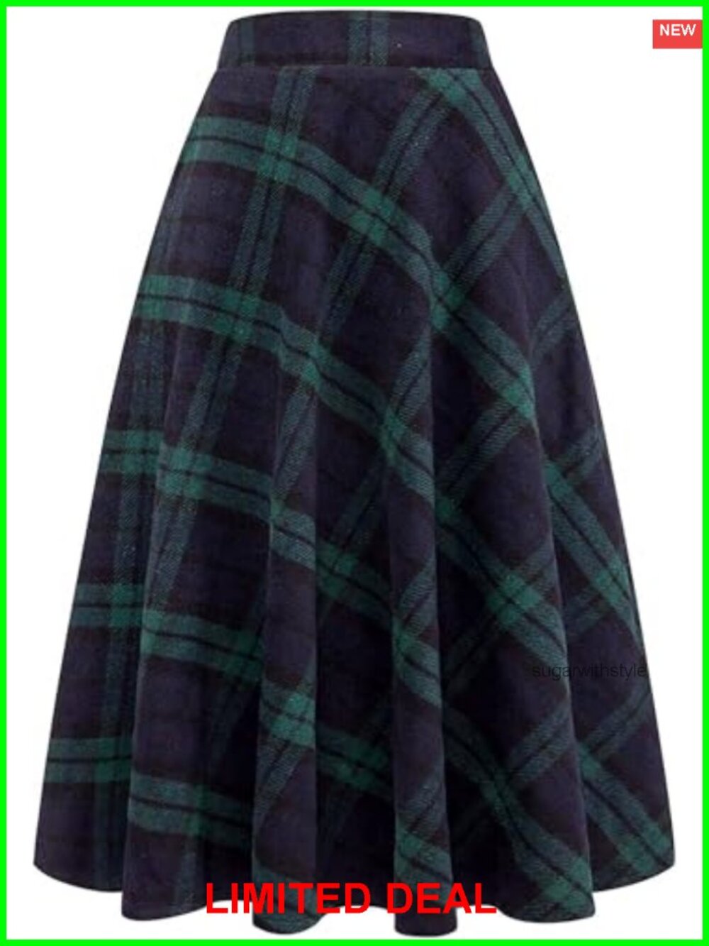 Women's Elastic Waist Plaid A Line Midi Skirt with Pockets